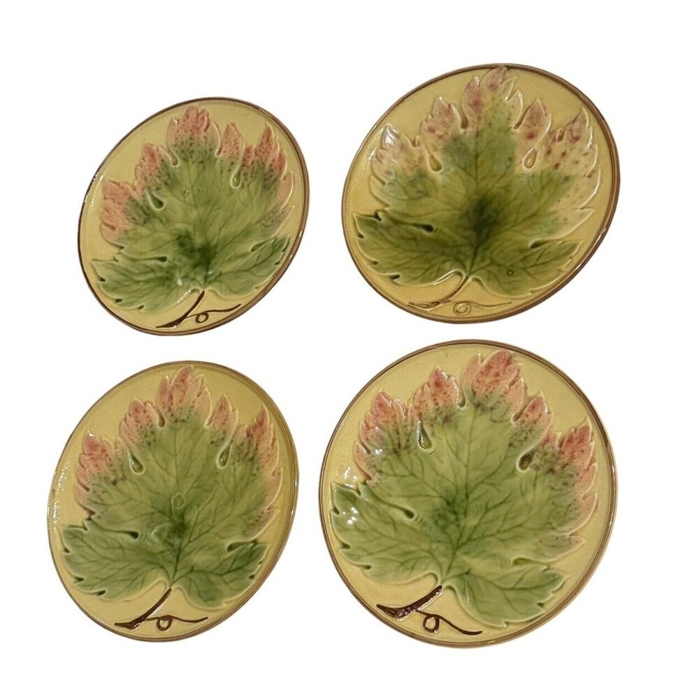 Baden Pottery Bread Plates (4) Maple Leaves Made In Germany VTG Forest Cabin - Picture 2 of 7